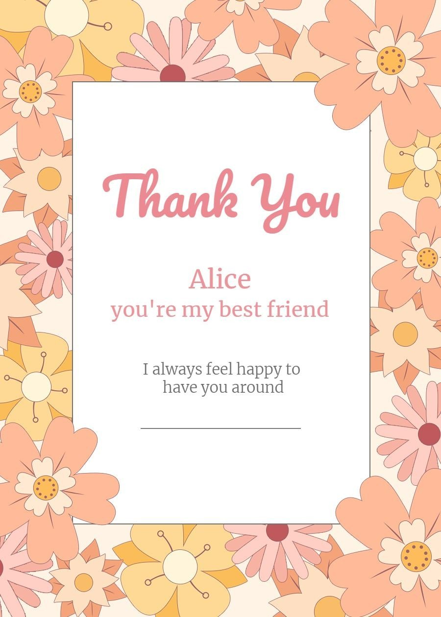 Fresh Hand Painted Flowers Pattern Rectangle Frame Thank friend Card