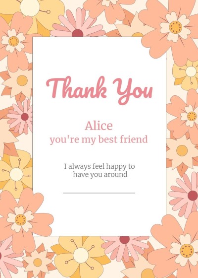 Fresh Hand Painted Flowers Pattern Rectangle Frame Thank friend Card