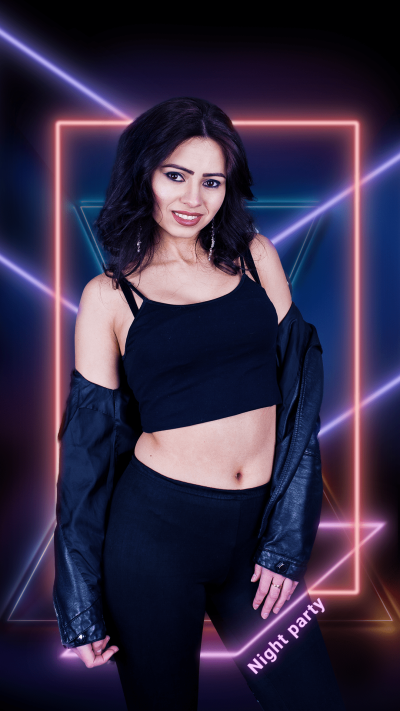 Neon Style Red Light Rectangle Frame Woman Night Club Instagram Story