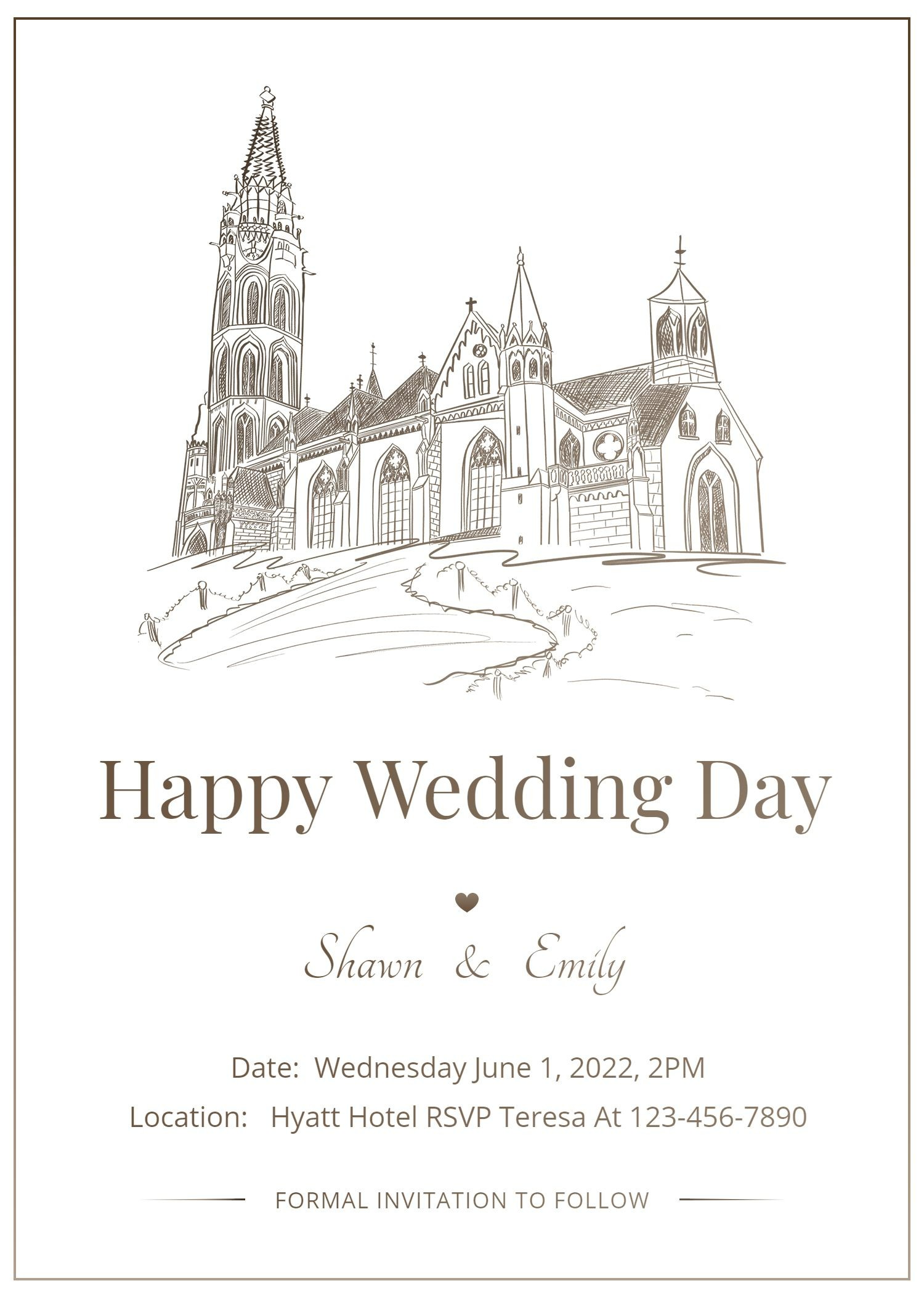Simple Hand Painted Architecture Pattern Wedding Invitation Letter