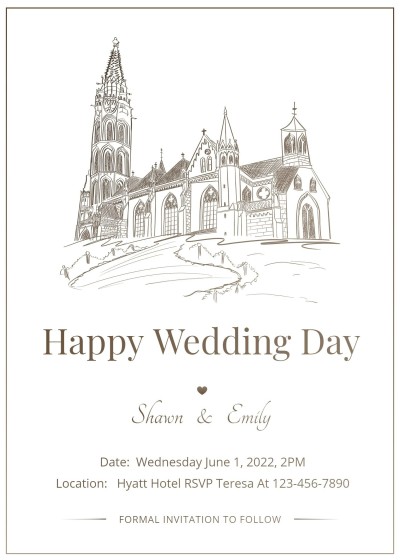Simple Hand Painted Architecture Pattern Wedding Invitation Letter