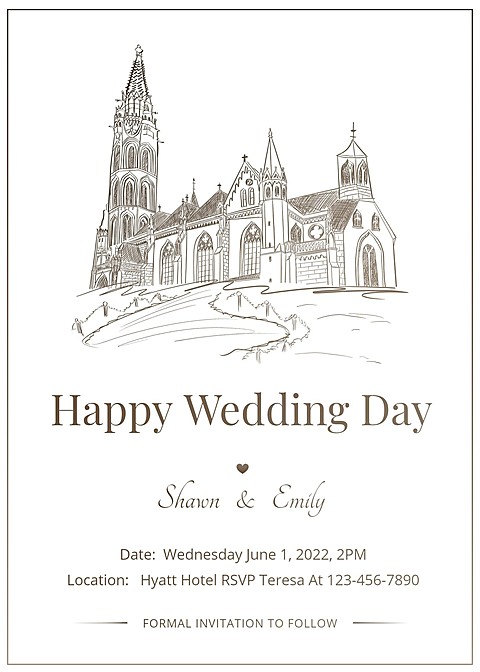 Simple Hand Painted Architecture Pattern Wedding Invitation Letter
