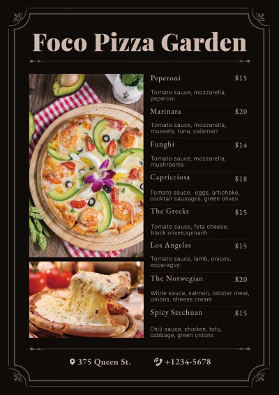 Retro Pattern Rectangle Frame Italian Pizza Restaurant  Menu