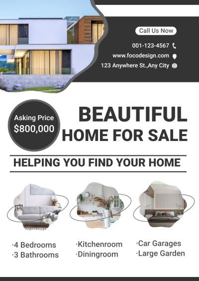 Simple Black Circle Price Tag House Listing for Sale Real Estate Flyer