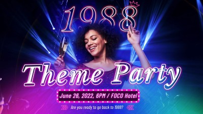 Retro Neon Light Theme Party Facebook Event Cover