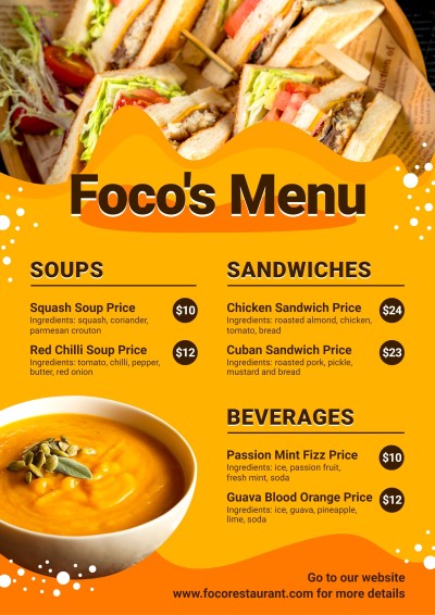 Restaurant Sandwiches and Light Food Menu