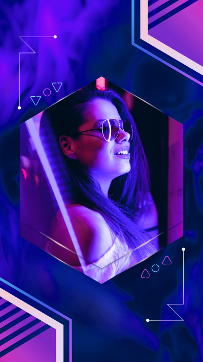 Purple Light Neon Style Hexagon Frame Sunglasses Woman Instagram Story