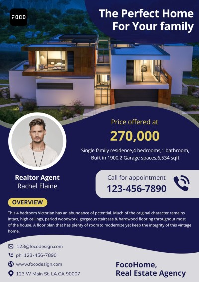 Commercial Agent Portrait House Listing for Sale Real Estate Flyer