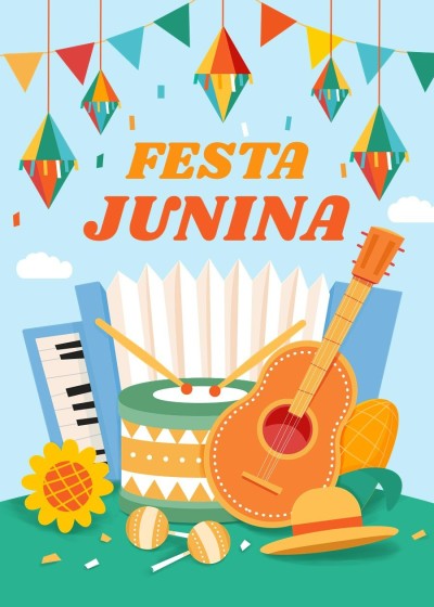 Cartoon Festa Junina Music Instrument Scene Card