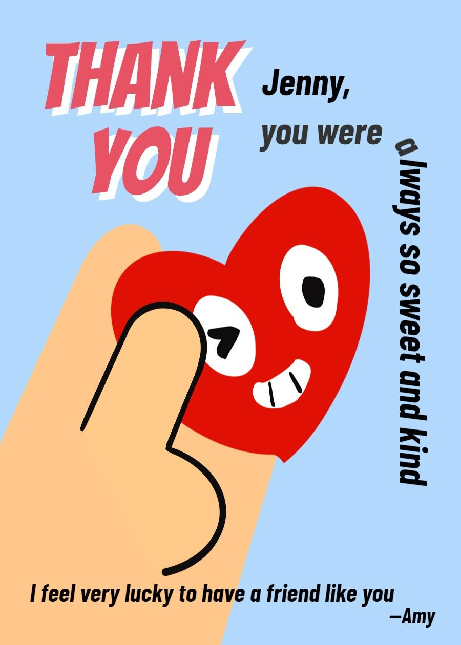 Cute Cartoon Smile Love Heart Shape Pattern Thank friend Card