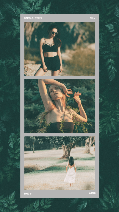 Fashion Green Leaves Background Film Style Woman Instagram Story
