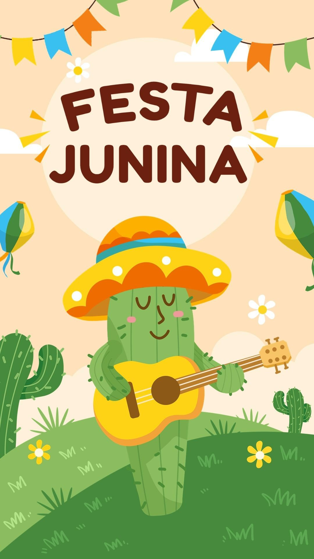 Cartoon Cactus Pattern Festa Junina Celebration Instagram story