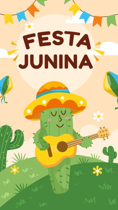 Cartoon Cactus Pattern Festa Junina Celebration Instagram story