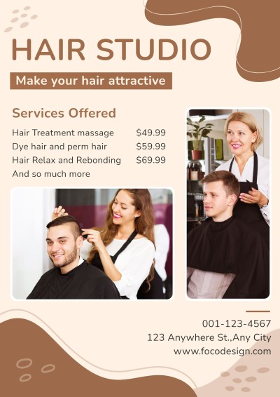 Fashion Brown Color Block Hair Studio  Advertising Flyer