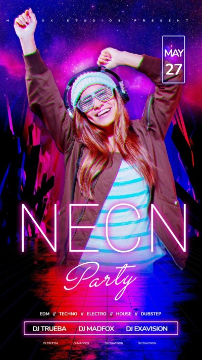 Headset Girl Neon Party Instagram Story