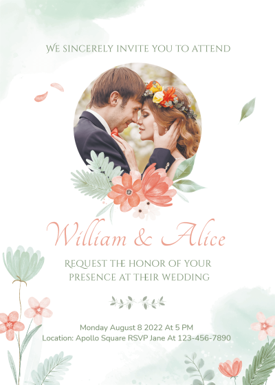 Fresh Hand Painted Flowers Decorate Wedding invitation letter