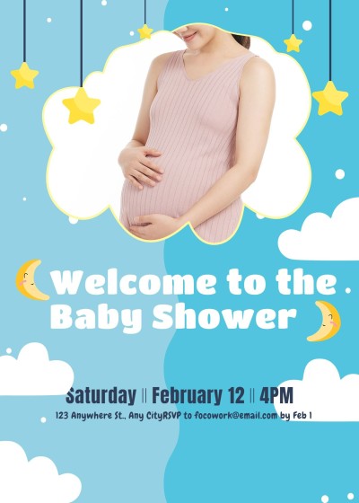 Cute Cartoon Sky Scene Baby shower invitation letter
