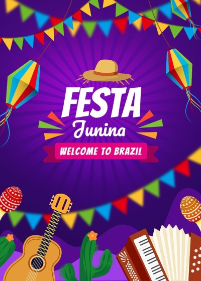 Hand Painted Colorful Music Instrument Festa Junina Card