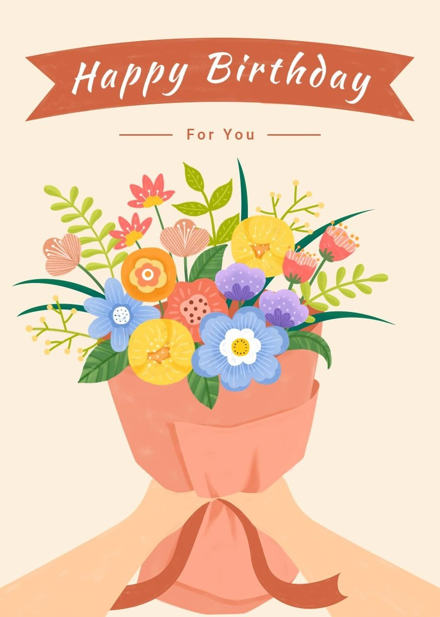 Simple Hand Painted Bouquet Birthday Greeting card