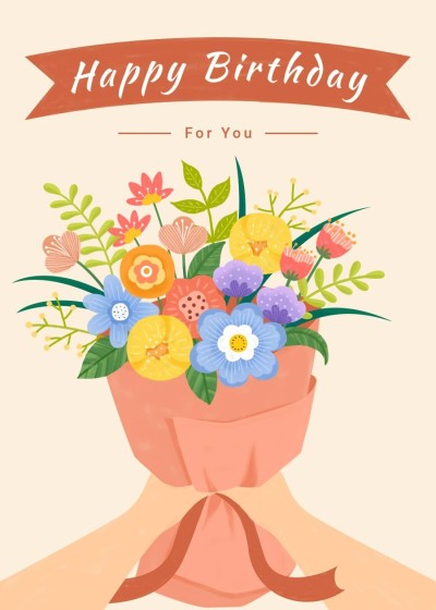 Simple Hand Painted Bouquet Birthday Greeting card