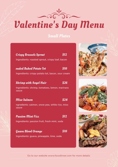 Simple Hand Painted Leaves Decorate Valentine's Day Food Menu