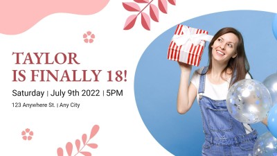 Fresh Pink Leaves Decorate Birthday Party Facebook Event Cover