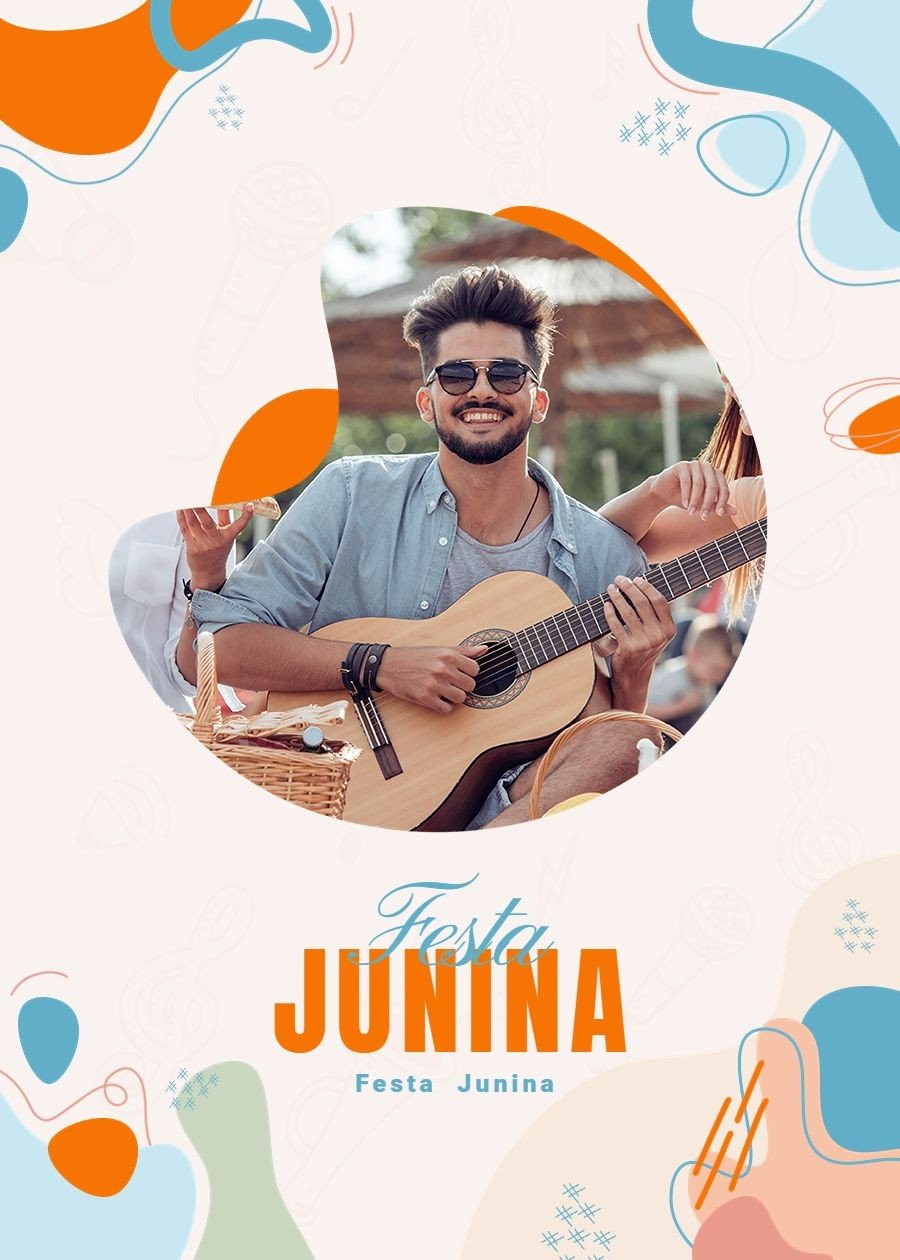 Fresh Color BLock Background Festa Junina Guitar Boy Card