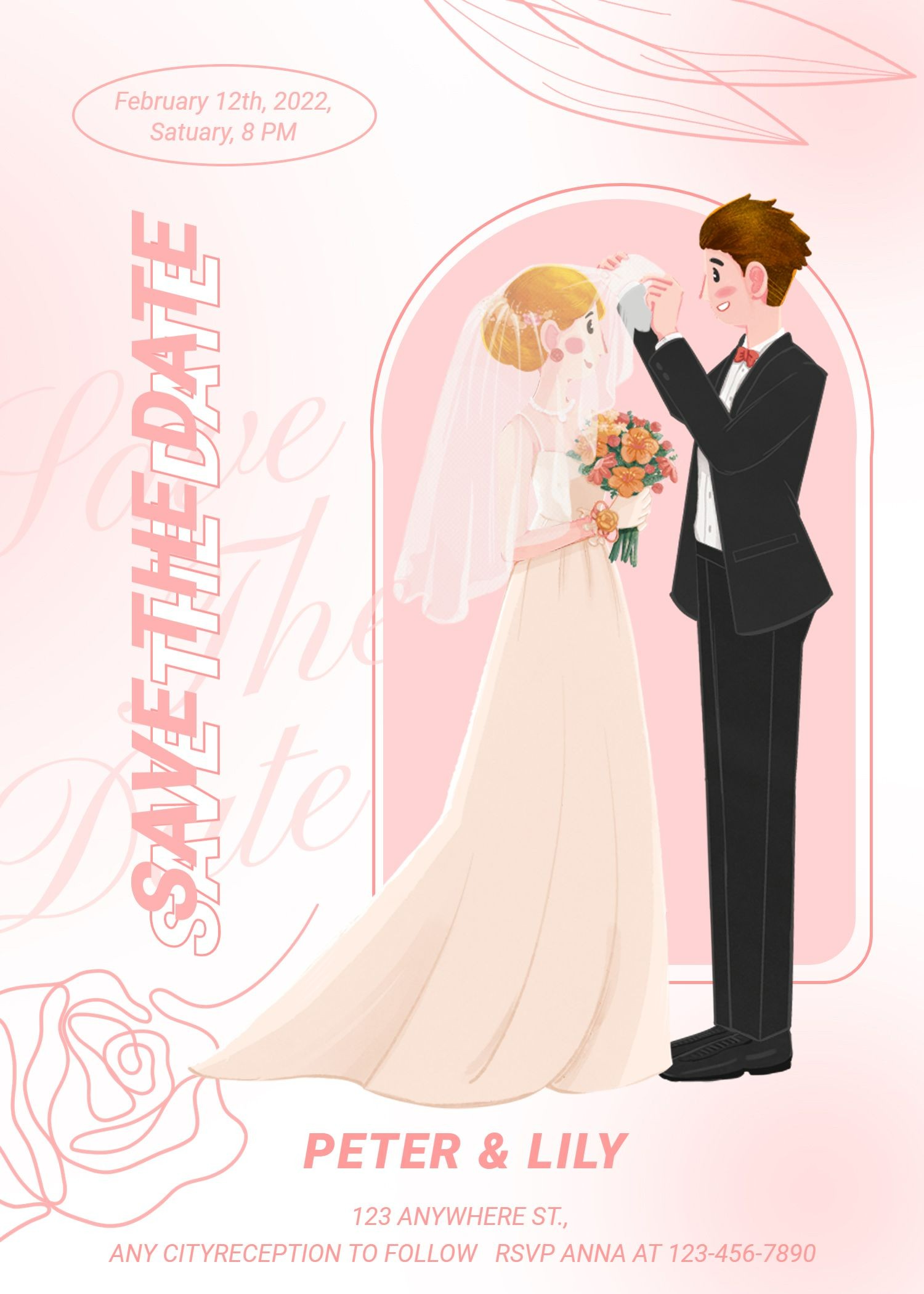 点击进入编辑 Fresh Hand Painted Pink Color Wedding invitation letter预览效果