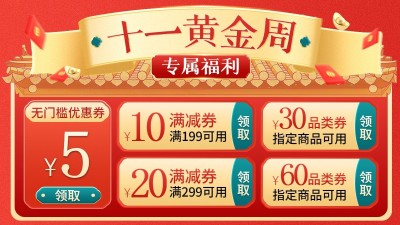 十一国庆节电商通用优惠券海报banner