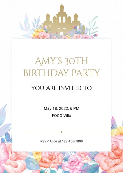 Fresh Hand Painted Castle Pattern Birthday Invitation letter