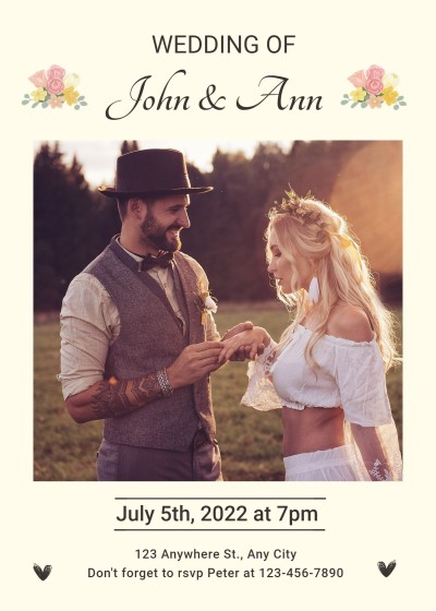 Fresh Hand Painted Bouquet Pattern Sunlight Scene Wedding invitation letter