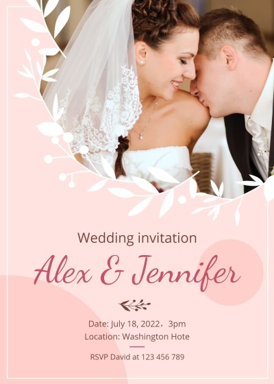 Simple Pink Color Block Decorate Wedding invitation letter