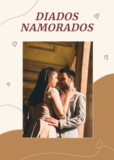Retro Hand Painted Brown Line Decorate Dia dos namorados Couple Dates Card