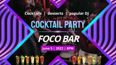 Simple Colorful Neon Line Decorate Cocktail Party Facebook Event Cover