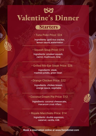 Retro Brazil Valentine's Day Restaurant Promotion Food Menu