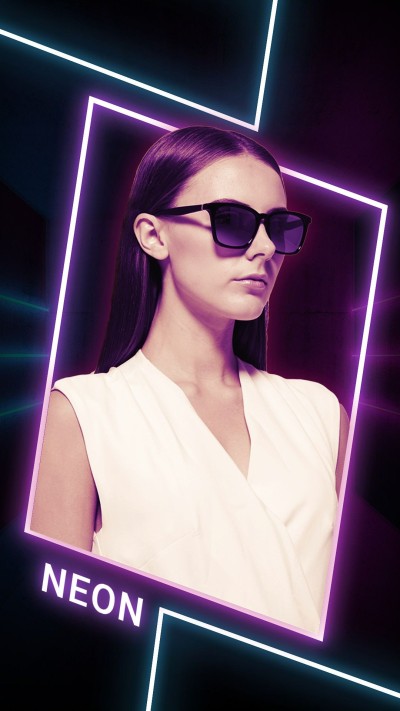 Neon Style Rectangle Frame Sunglasses Girl Instagram Story
