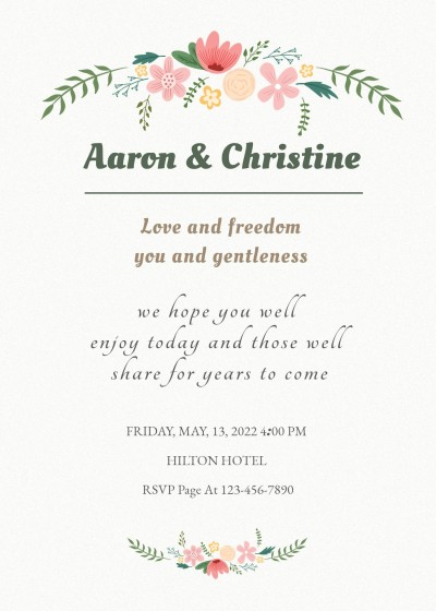 Literary Hand Painted Flowers Illustration Wedding invitation letter