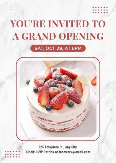 Simple Marble Background Dessert Shop Grand opening invitation letter