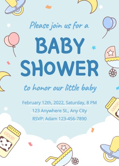 Cute Hand Painted Decorate Icons Baby shower invitation letter