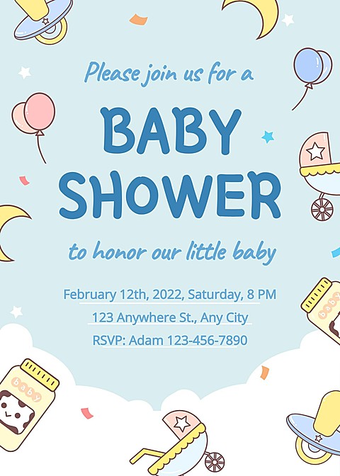 Cute Hand Painted Decorate Icons Baby shower invitation letter