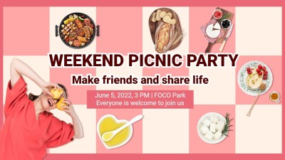 Simple Square Pattern Weekend Picnic Party Facebook Event Cover
