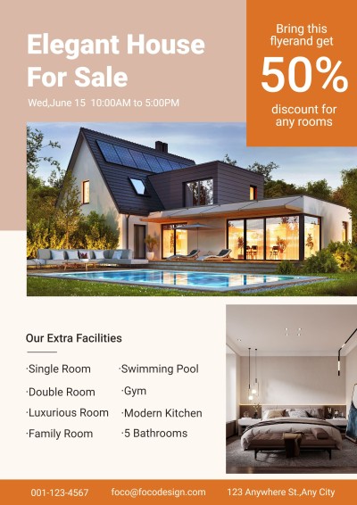 Simple Orange Rectangle Frame House Listing for Sale Discount Real Estate Flyer