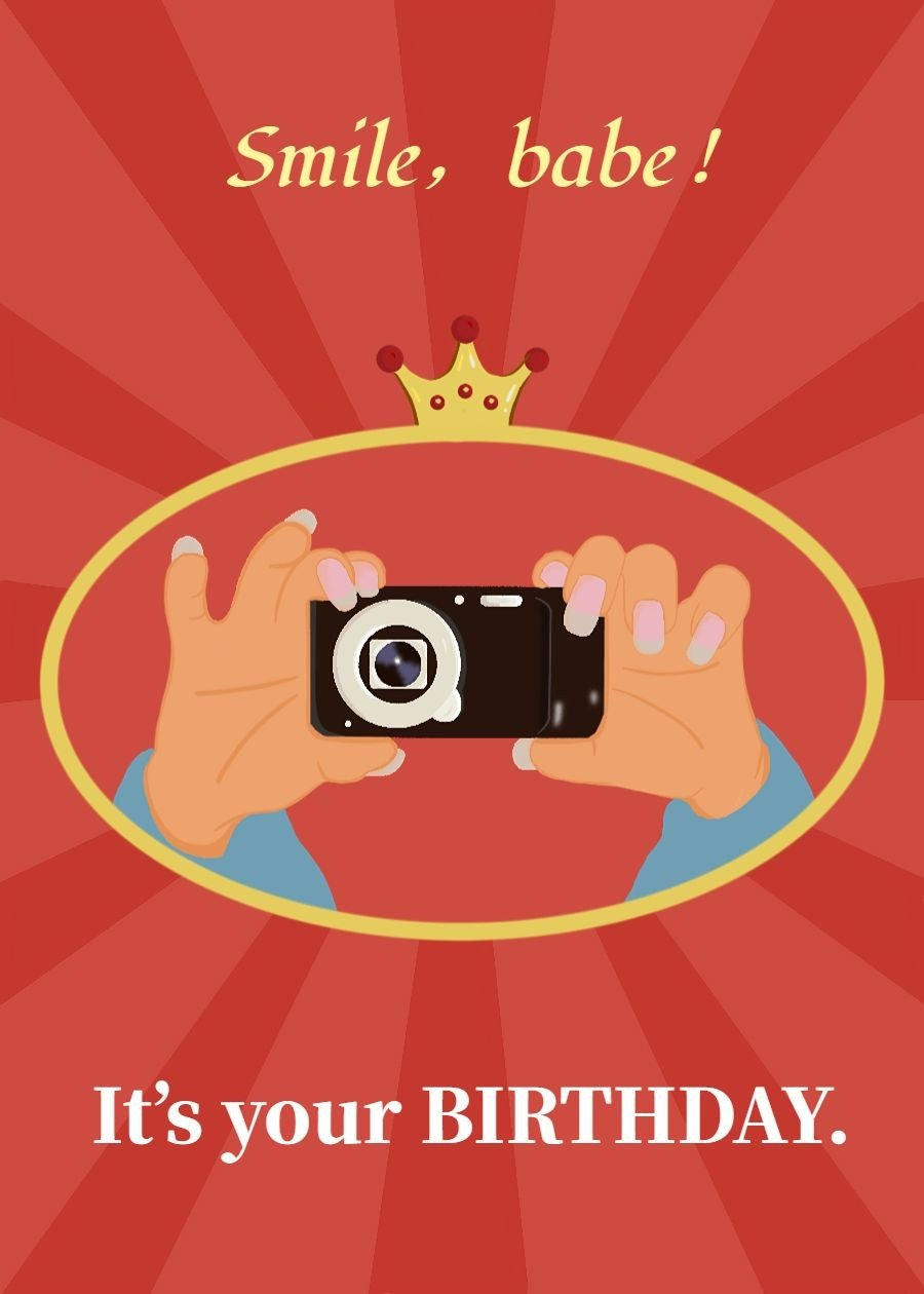 Cartoon Ellipse Frame Camera Hand Birthday card