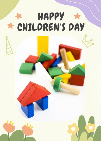 Fresh Building Blocks Illustration American Children's day Card