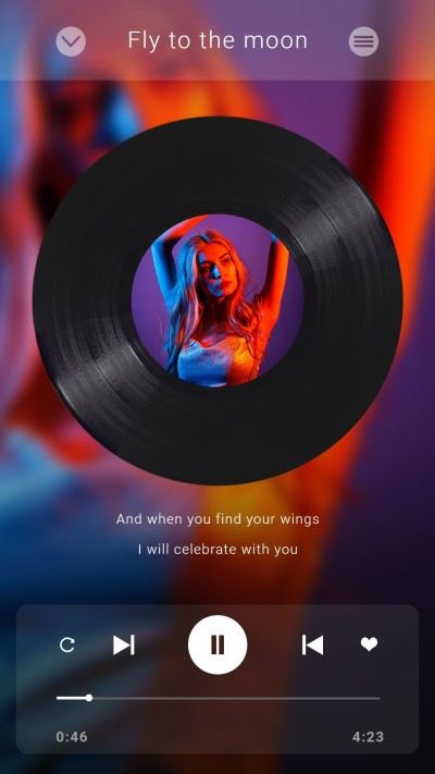 Simple Neon Light Girl Music Player Record Interface Simulation Instagram Story