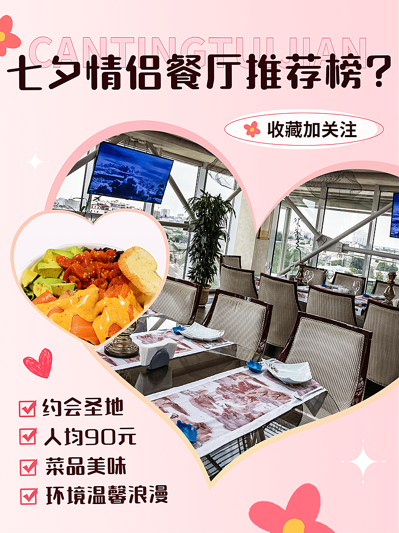 餐饮美食七夕情人节情侣餐厅推荐排版小红书配图
