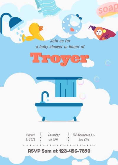 Cute Cartoon White Clouds Element Baby shower invitation letter