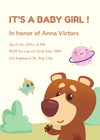 Cartoon Bear Baby shower invitation letter