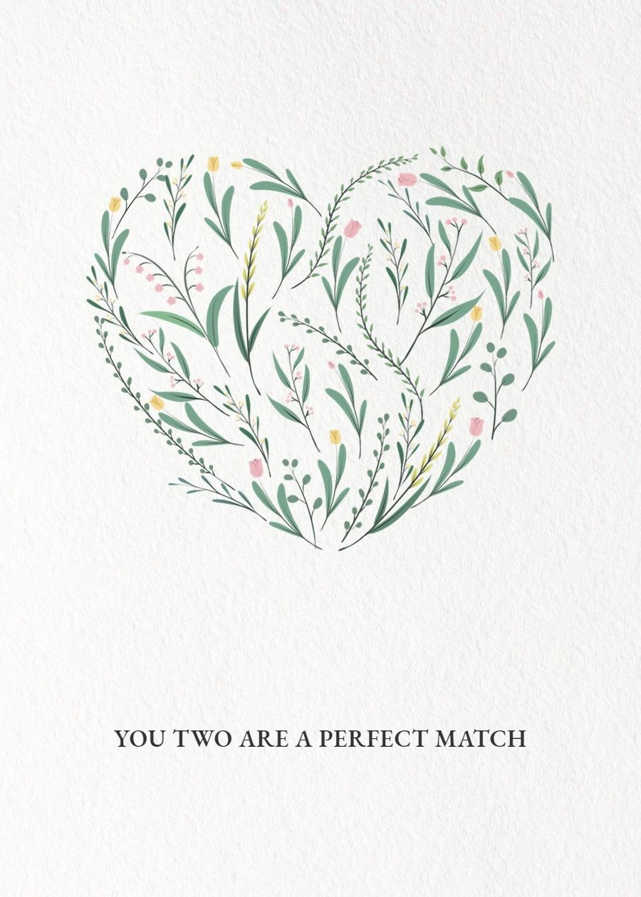 Simple Love Shape Hand Painted Leaves Pattern Wedding Card