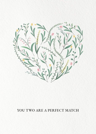 Simple Love Shape Hand Painted Leaves Pattern Wedding Card